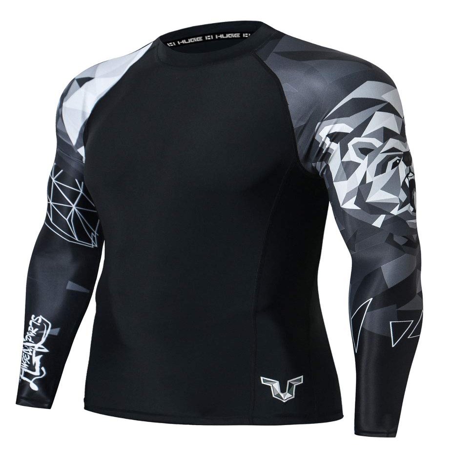 HUGE SPORTS Wildling Series UV Protection Quick Dry Compression Rash Guard (Bear,XL)