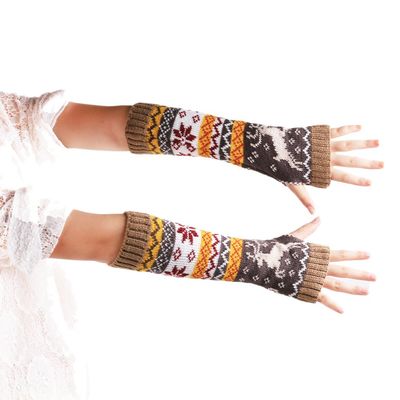 Ealafee Black Knitted Half Finger Gloves for Girls Warm Deer Mittens for Winter