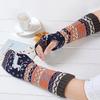 Ealafee Women Winter Coffee Half Finger Knit Gloves Soft Deer Crochet Mittens view 3