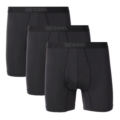 32 Degrees Mens 3 Pack Active Cool Mesh Quick Dry Boxer Brief (XLARGE, BLK/BLK/BLK)