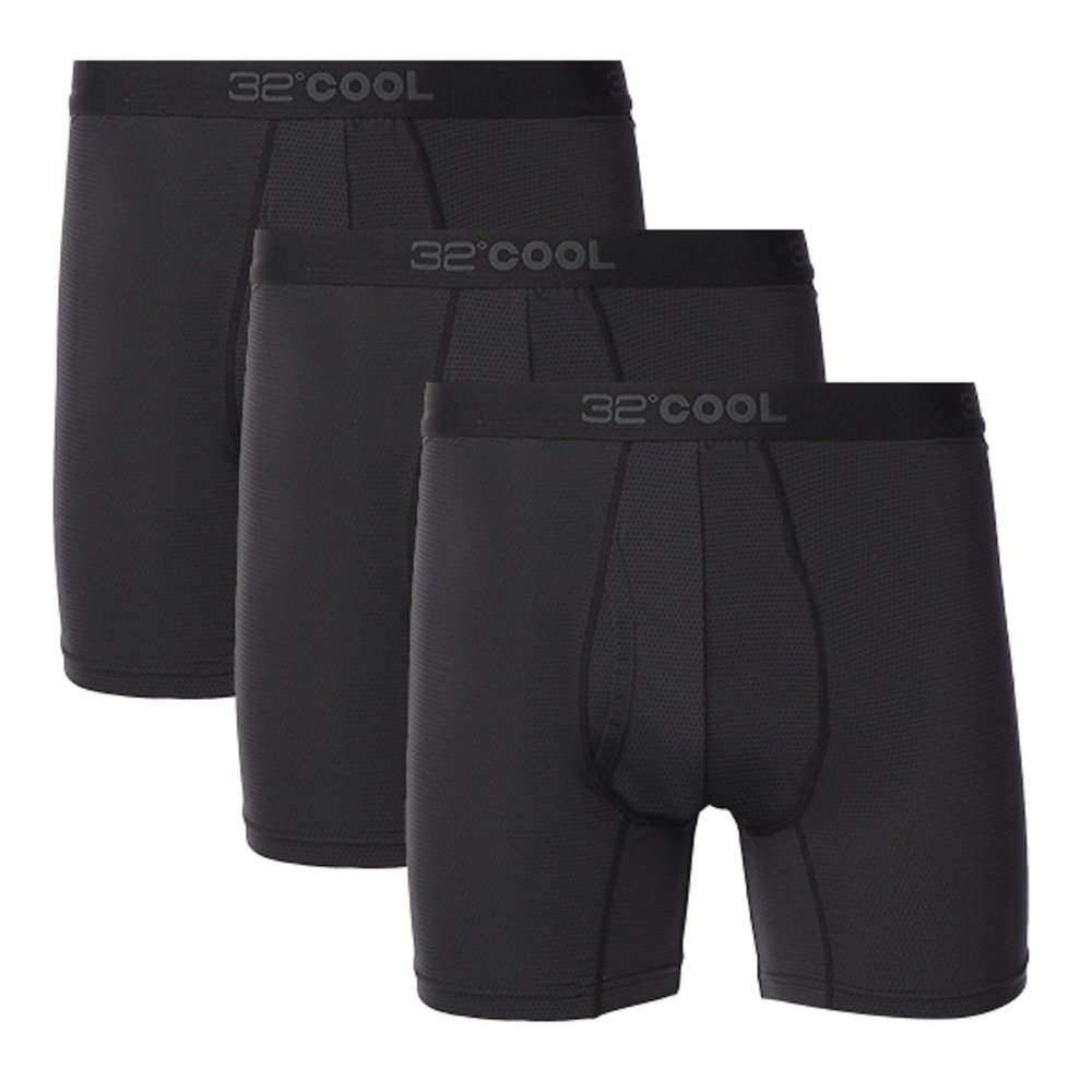 32 Degrees Mens 3 Pack Active Cool Mesh Quick Dry Boxer Brief (XLARGE, BLK/BLK/BLK)