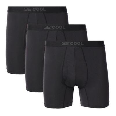 32 Degrees Mens 3 Pack Active Cool Mesh Quick Dry Boxer Brief (Large, Blk/Blk/Blk)