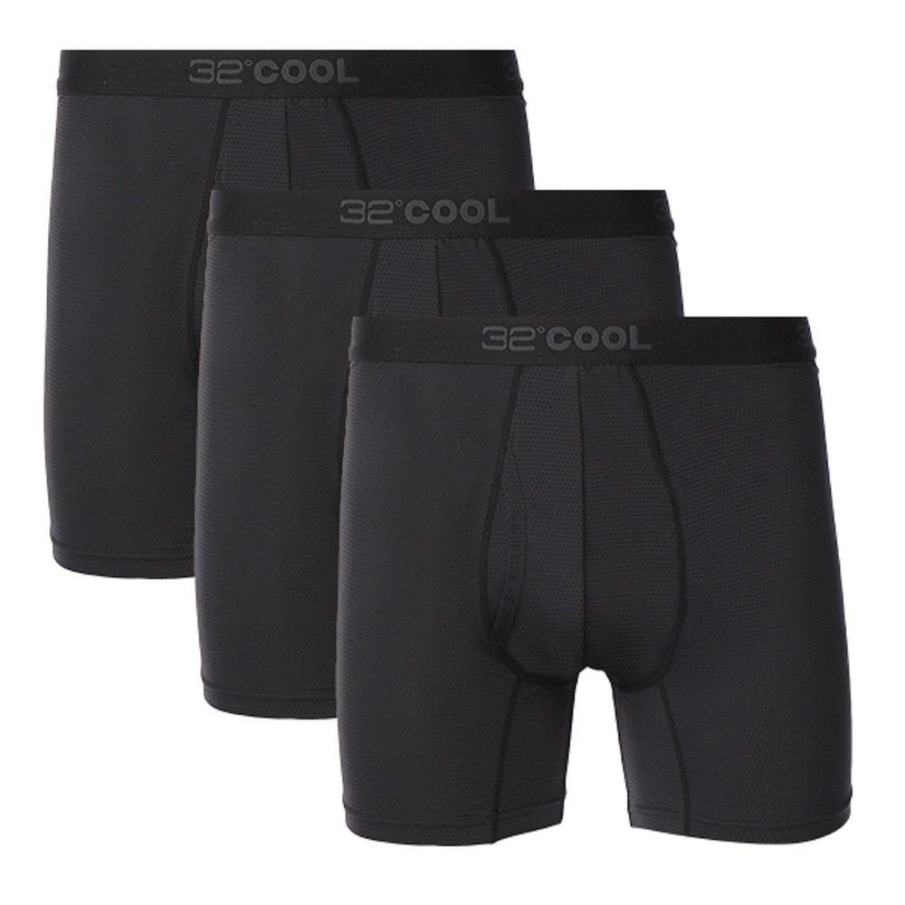 32 Degrees Mens 3 Pack Active Cool Mesh Quick Dry Boxer Brief (Large, Blk/Blk/Blk)