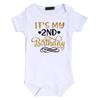 Baby Girls Half 1st 2nd Birthday Outfits Two Years Cake Smash Party 4PCS Clothes set Short Sleeve Gold Letter Print Shiny Sequin Bowknot Romper Bodysuit Tulle Tutu Skirt Headband Stripes Leg Warmers view 2
