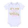 Baby Girls Half 1st 2nd Birthday Outfits Party Cake Smash Short Sleeve Gold Letter Print Shiny Sequin Bowknot Romper Bodysuit + Tulle Tutu Skirt + Headband + Stripes Leg Warmer 4PCS Clothes set view 2