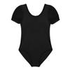 Freebily Kids Girls Short Sleeves Gymnastics Leotard Bodysuit with Cutout Back Ballet Ballroom Dance Outfit Shirt Tops Black 4 view 1