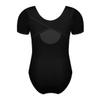 Freebily Kids Girls Short Sleeves Gymnastics Leotard Bodysuit with Cutout Back Ballet Ballroom Dance Outfit Shirt Tops Black 4 view 2