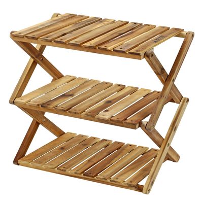 Captain Stag CS Classics UP-2584 Camping Veranda, Storage Shelf, Wooden 3-Tier Rack, Move Rack, W 18.1 inches (460 mm), 2 Adjustable Heights, CS Classics