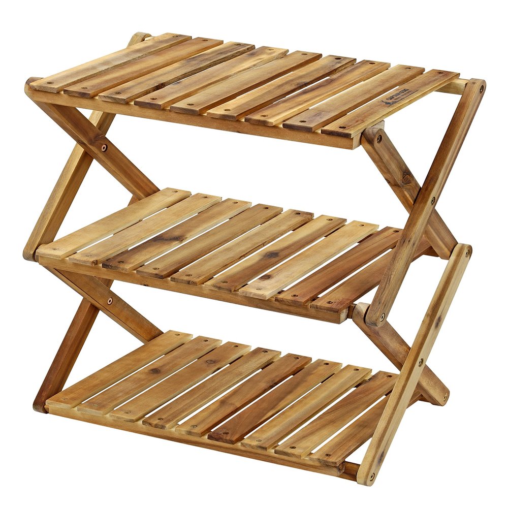 Captain Stag CS Classics UP-2584 Camping Veranda, Storage Shelf, Wooden 3-Tier Rack, Move Rack, W 18.1 inches (460 mm), 2 Adjustable Heights, CS Classics