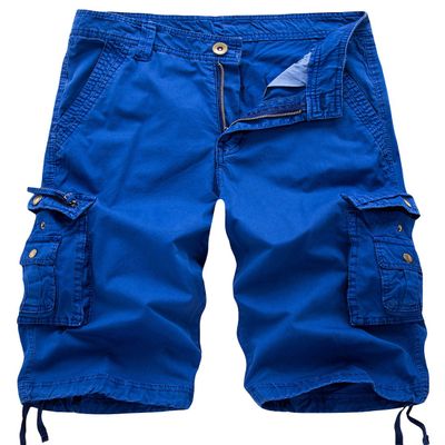 chouyatou Men's Active Normal Waist Loose Multi-Pocket Versatile Twill Cargo Shorts (32, Royal Blue)