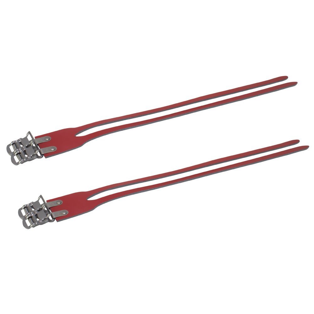 Fenix Double Leather Pedal Toe Bike Straps, Various Colors (Red)