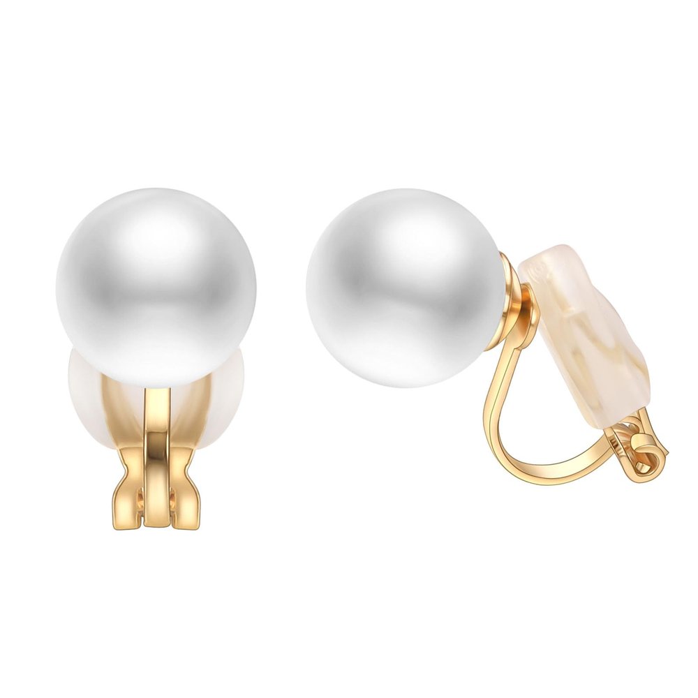 Yoursfs 10mm Faux Pearl Clip On Earrings for Women 18K Yellow Gold Plated Small Pearl Clip Earring Wedding Jewelry