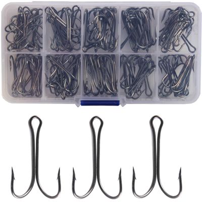 100pcs Double Fishing Hooks, Durable Open Shank Double Frog Hook, High Carbon Steel Sharp Fishhook Extra Strong Small Fly Tying Hook for Saltwater Freshwater