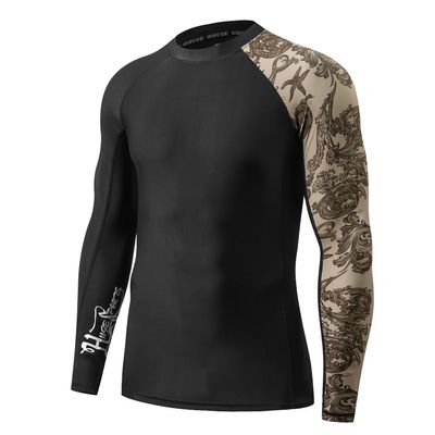 HUGE SPORTS Men's Splice UV Sun Protection UPF 50+ Skins Rash Guard Long Sleeves(Sea Forest, 2XL)