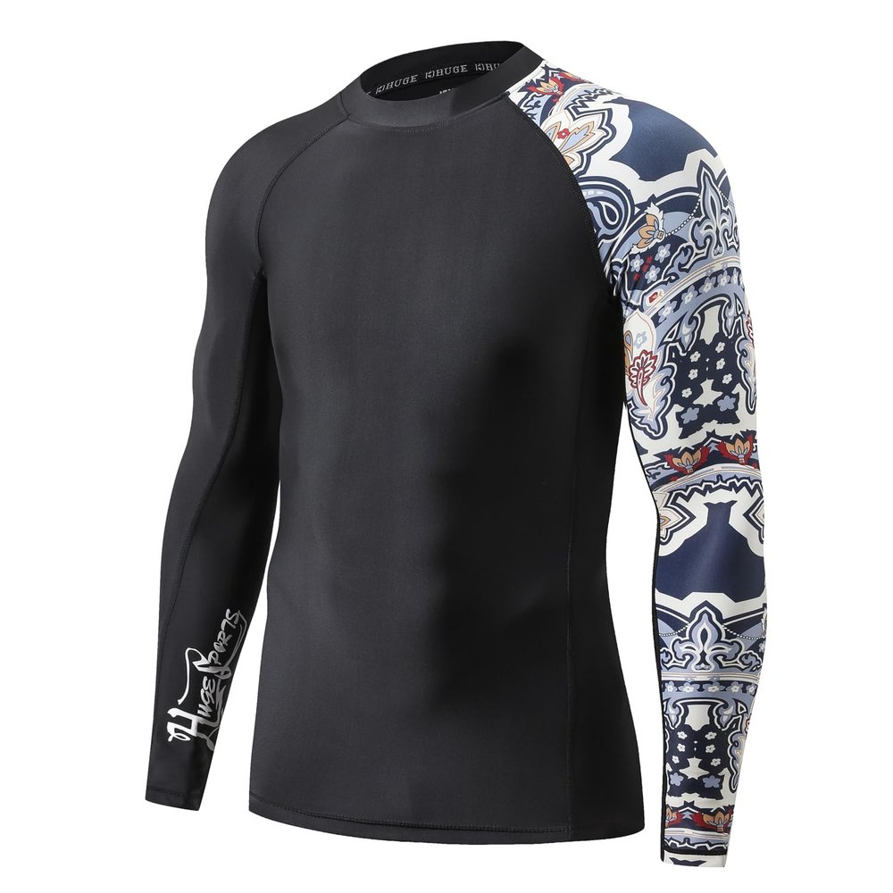 HUGE SPORTS Men's Splice UV Sun Protection UPF 50+ Skins Rash Guard Long Sleeves(Split, M)