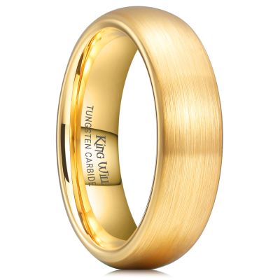 King Will 6mm Mens Womens Gold Wedding Band, Domed Brushed Tungsten Carbide Rings for Men Women, Comfort Fit, Durable, Size 7