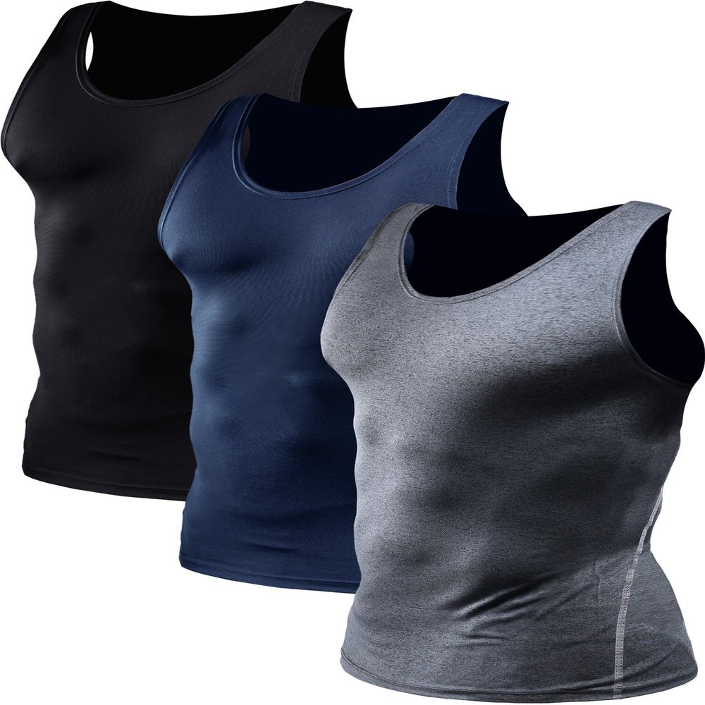 NELEUS Men's 3 Pack Compression Shirts Athletic Dry Fit Tank Top,Black,Grey,Navy Blue,2XL,EUR 3XL