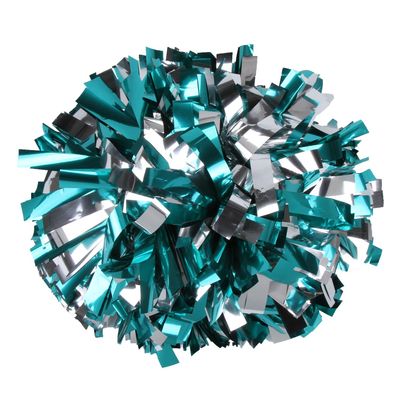 Metallic Cheerleader Cheerleading Pom Poms 6 inch 1 Pair 2 Pieces (Teal/Silver)