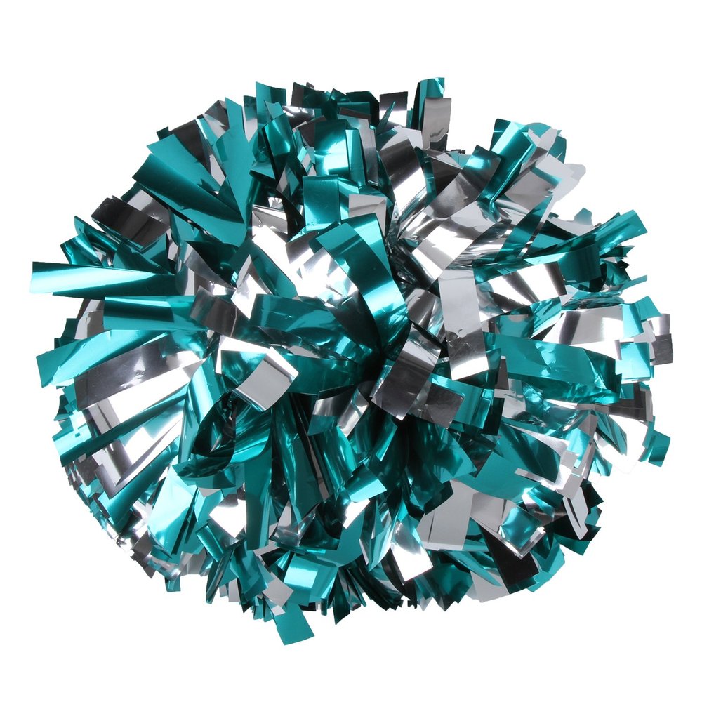 Metallic Cheerleader Cheerleading Pom Poms 6 inch 1 Pair 2 Pieces (Teal/Silver)