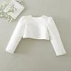 Freebily Kids Girls' Long Sleeves Beaded Cardigan Bolero Jacket Pearls Shrug Short Flower Girls Dress Cover Up Ivory 8-9 view 2