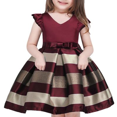 AIMJCHLD A Line Patchwork Skirt Cap Sleeve Ruffles Girls Kids Flower Princess Dresses for Wedding Party Communion Prom Dress 8T 9T (Wine, 150)