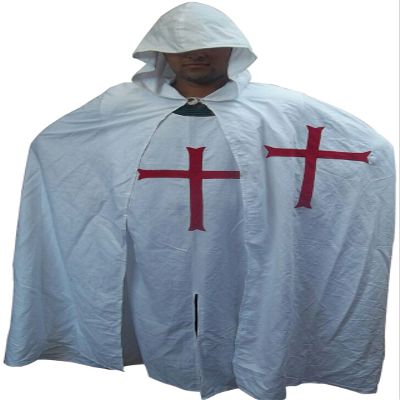 Medieval Crusader LARP Cosplay Costume Templar Knights Tunic Cape Cross Cloak ABS (Black, 38 inch)