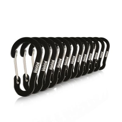 Booms Fishing CC1 Multi-Use Carabiner Clip, 12 Pack Small Caribeener Clips, Mini Keychain Caribeaner Clip 2 inch, Aluminum D Ring Carabiners, Black