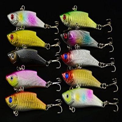 LENPABY?10pcs Sinking Rattling Wiggler VIB Lipless Crankbaits Hard Fishing Lures Vibe Vibration Rattle Hooks for Sea Bass & Trout 5.5cm/2.16"/10g