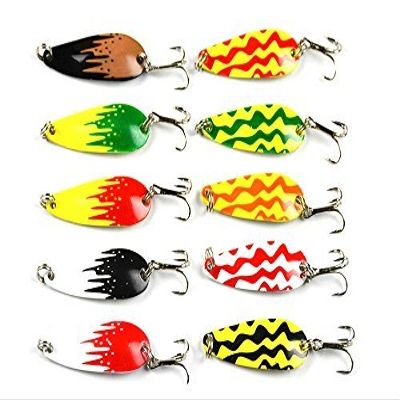 LENPABY 10pcs Mini Fishing Casting Metal Spoon Lure Grasshoppers Shape for Bass Trout and Pike 4.3cm/1.69"/6g