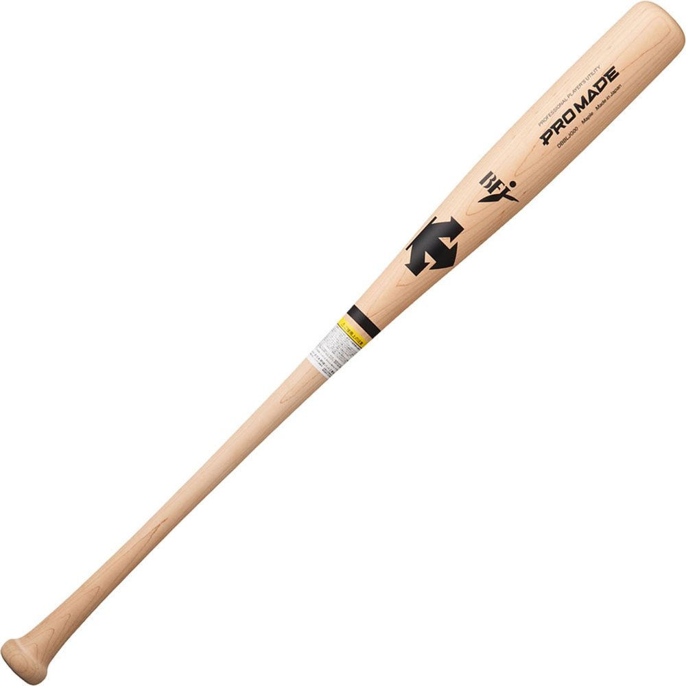 Descente DBBLJG00 Baseball Hard Wooden Bat, Professional Made with BFJ Mark, Natural, 33.5 inches (85 cm)