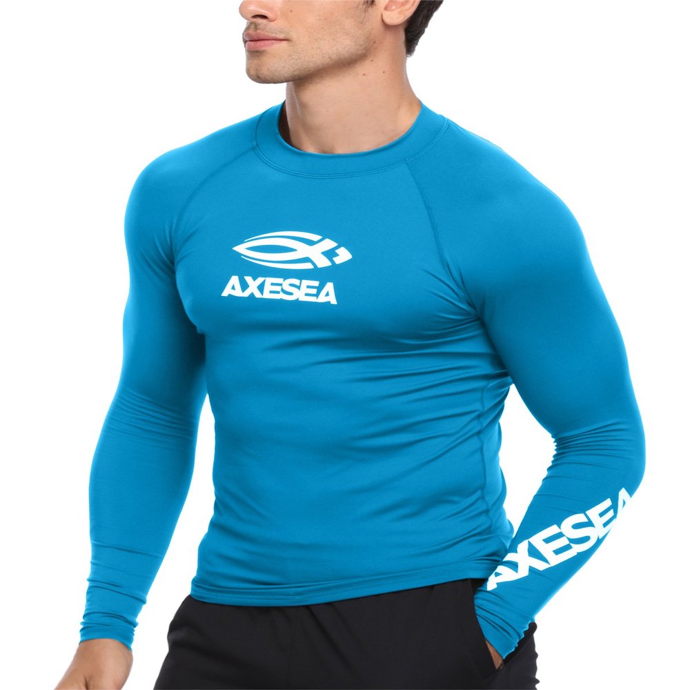 AXESEA Men Long Sleeve Rashguard UPF 50+ Rash Guard Shirt Swimwear Athletic Tops Size S-XXL Aqua