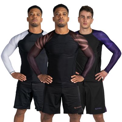 Sanabul Essential Long Sleeve Compression Training Rash Guard for MMA BJJ Wrestling Grappling and No Gi Jiu Jitsu Rashguard - Brown, Large