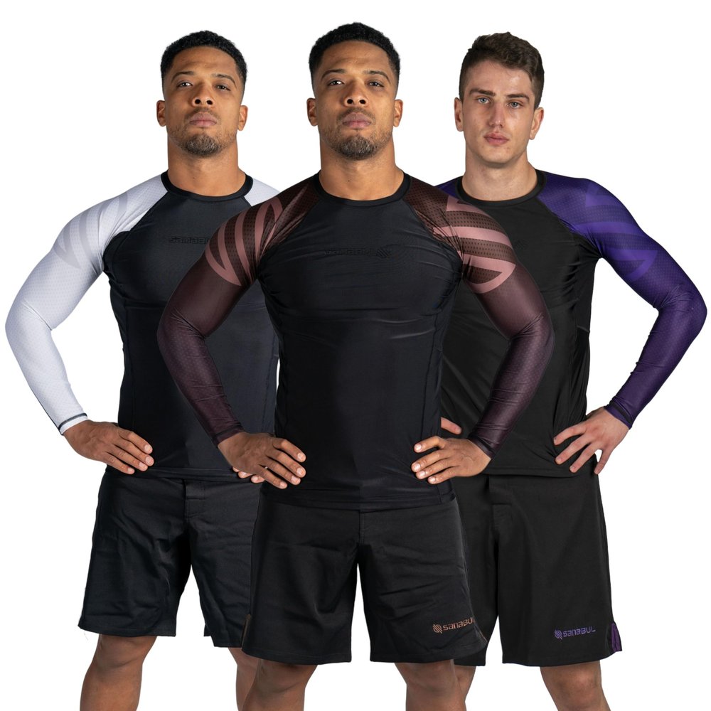 Sanabul Essential Long Sleeve Compression Training Rash Guard for MMA BJJ Wrestling Grappling and No Gi Jiu Jitsu Rashguard - Brown, Large