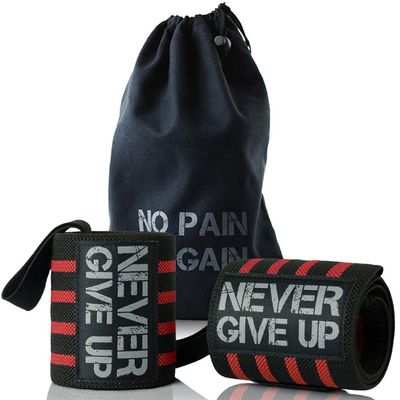 HYFAN Professional Wrist Elbow Knee Wraps Elastic Straps Brace Support Protector for Weightlifting Workout Bodybuilding Gym Fitness (Wrist, Red)