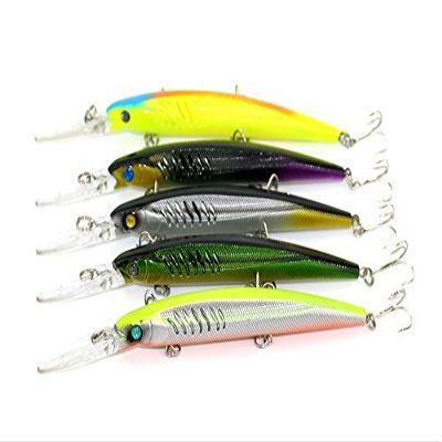 LENPABY 5pcs/lot Deep Diving Runner Minnow Jerkbaits Hard Plastic Fishing Lures Bass Tourt Baits Hook Tackle for Saltwater and Freshwater 14.5cm/5.7"/12.7g