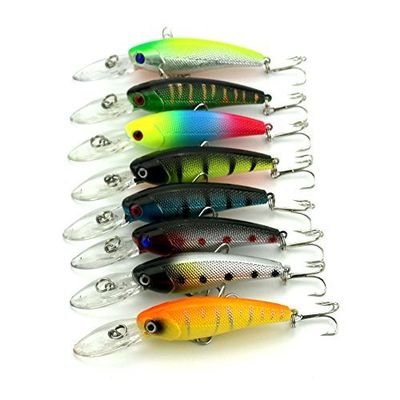 LENPABY 8 pcs Deep Diving Minnow Fishing Lures Crankbaits Kit for Bass and Trout Fishing Tackle 9cm/3.54"/8.3g