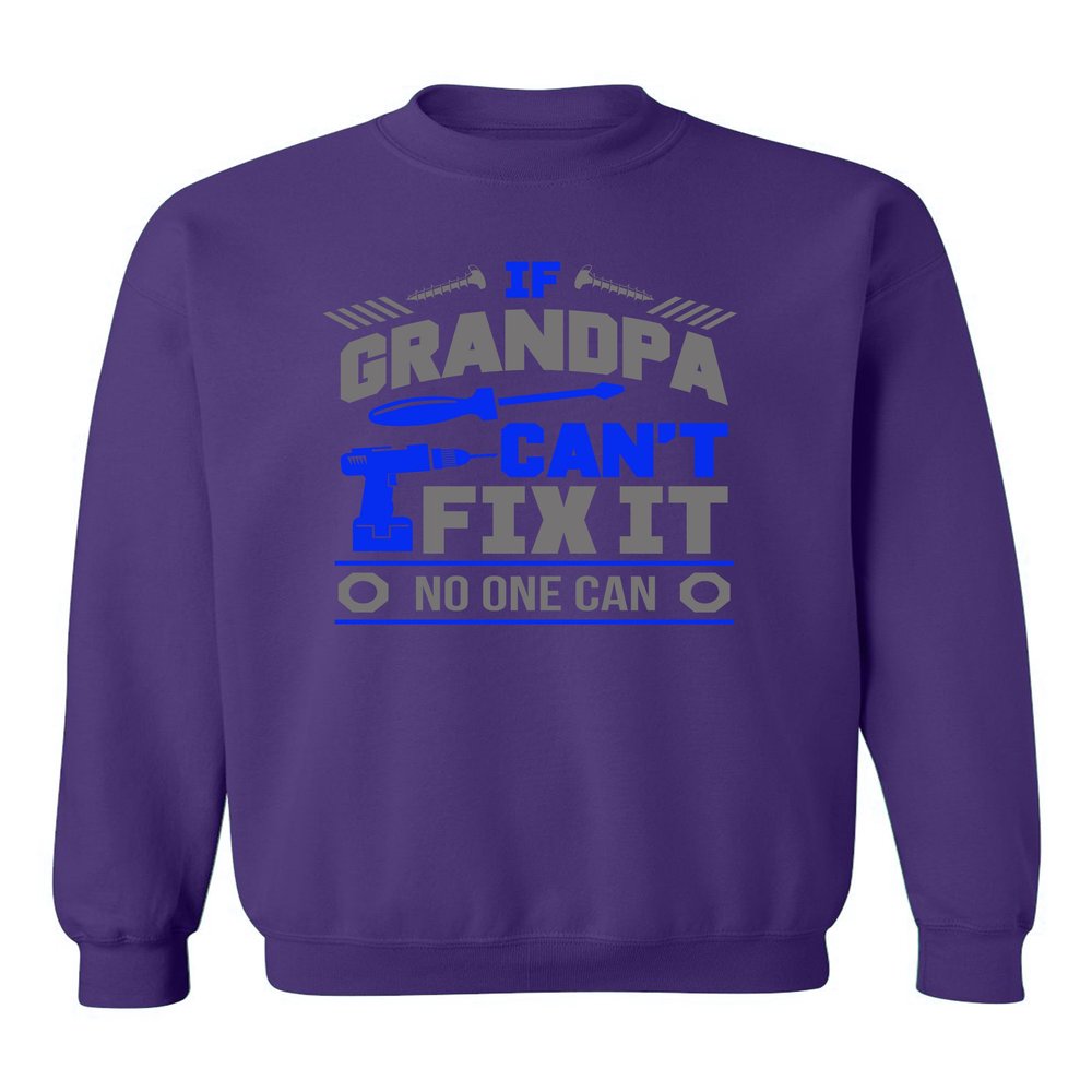 If Grandpa Can't Fix It No One Can Mechanic Tools Funny DT Crewneck Sweatshirt (Small, Purple)