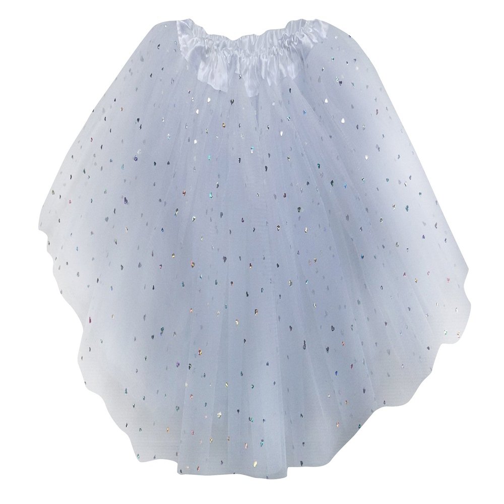 Adult, Plus, or Kids Size Valentine's Day Sequin Love Heart Tutu Costume Skirt (XL (Plus Size), White)