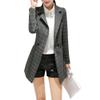 Womens Fashion Work Office Long Sleeve One Button Plaid Medium-Long Blazer Jacket Suit with Pockets (Grey, 2XL) view 1