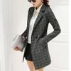 Womens Fashion Work Office Long Sleeve One Button Plaid Medium-Long Blazer Jacket Suit with Pockets (Grey, 2XL) view 2