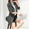 Womens Fashion Work Office Long Sleeve One Button Plaid Medium-Long Blazer Jacket Suit with Pockets (Grey, 2XL) view 3