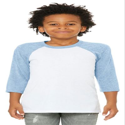 Bella + Canvas Youth 3/4-Sleeve Baseball T-Shirt L WHITE/ DENIM