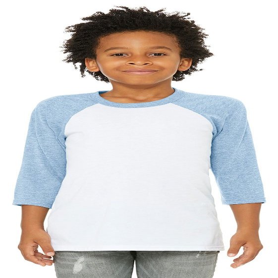 Bella + Canvas Youth 3/4-Sleeve Baseball T-Shirt L WHITE/ DENIM