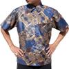 RaanPahMuang Light Smart Classic Cut Buttoned Thai Silk Artistic Short Sleeve, Small, Brown view 1