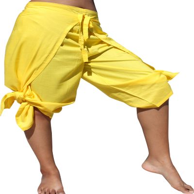 RaanPahMuang Drive in Wrap Capri Length Pants in Light Viscose Rayon Fabric, Large, Yellow