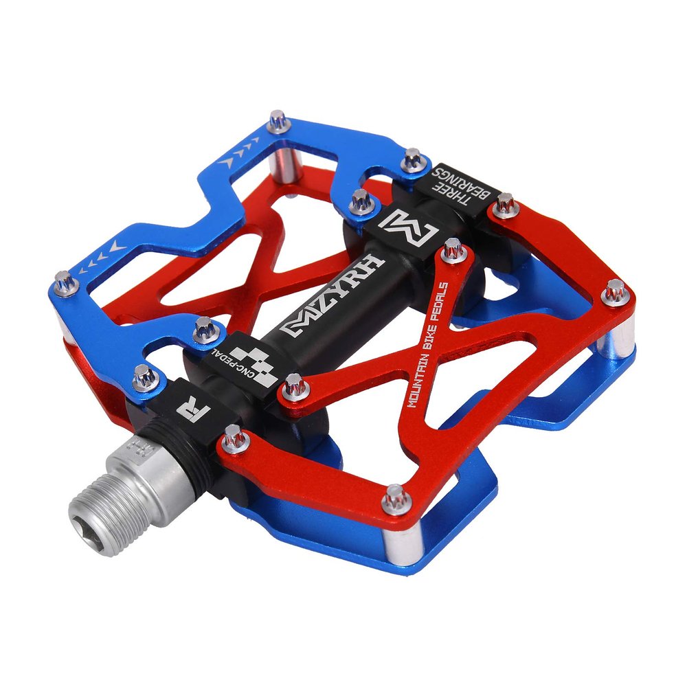 MZYRH Mountain Bike Pedals, Ultra Strong Colorful CNC Machined 9/16" Cycling Sealed 3 Bearing Pedals(Blue Red 3 Bearings)