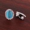 Bridal Rhinestone Opal Oval Shape Clip on Earrings for Women Charm Jewelry No Hole Ear Clip (lake blue) view 2