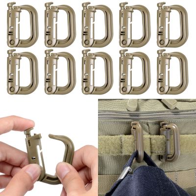 10 Pack Multipurpose D-Ring Grimlock Locking for Molle Webbing with Zippered Pouch by BOOSTEADY (Brown)