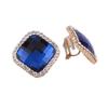 Grace Jun Gold Color Rhinestone Crystal Square Shape Clip on Earrings No Pierced for Women Cuff Ear Clip (Navy blue Clip-on) view 1