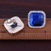 Grace Jun Gold Color Rhinestone Crystal Square Shape Clip on Earrings No Pierced for Women Cuff Ear Clip (Navy blue Clip-on) view 2